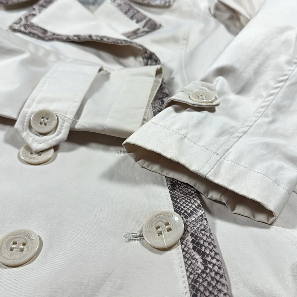 Via‎ Spiga Beige Snake Trim Double Breasted Belted Trench Coat Preppy Size S
